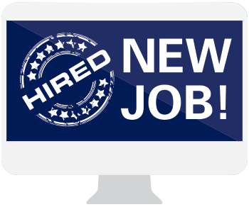 computer screen graphic says 'new job'
